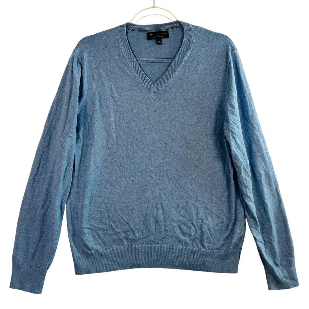 Banana‎ Republic Luxe Yarn V-Neck Sweater Blue M Cotton Silk Cashmere Blend